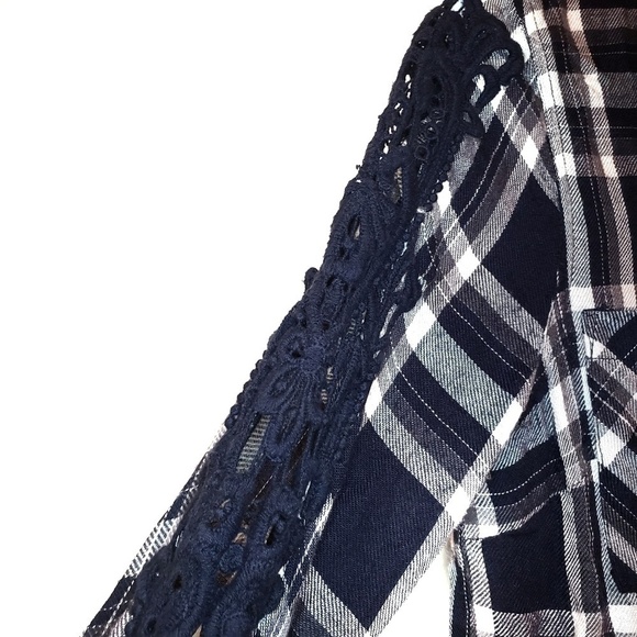 Skies Are Blue Navy Flannel with Crochet Knit Arm Detail - Picture 3 of 7